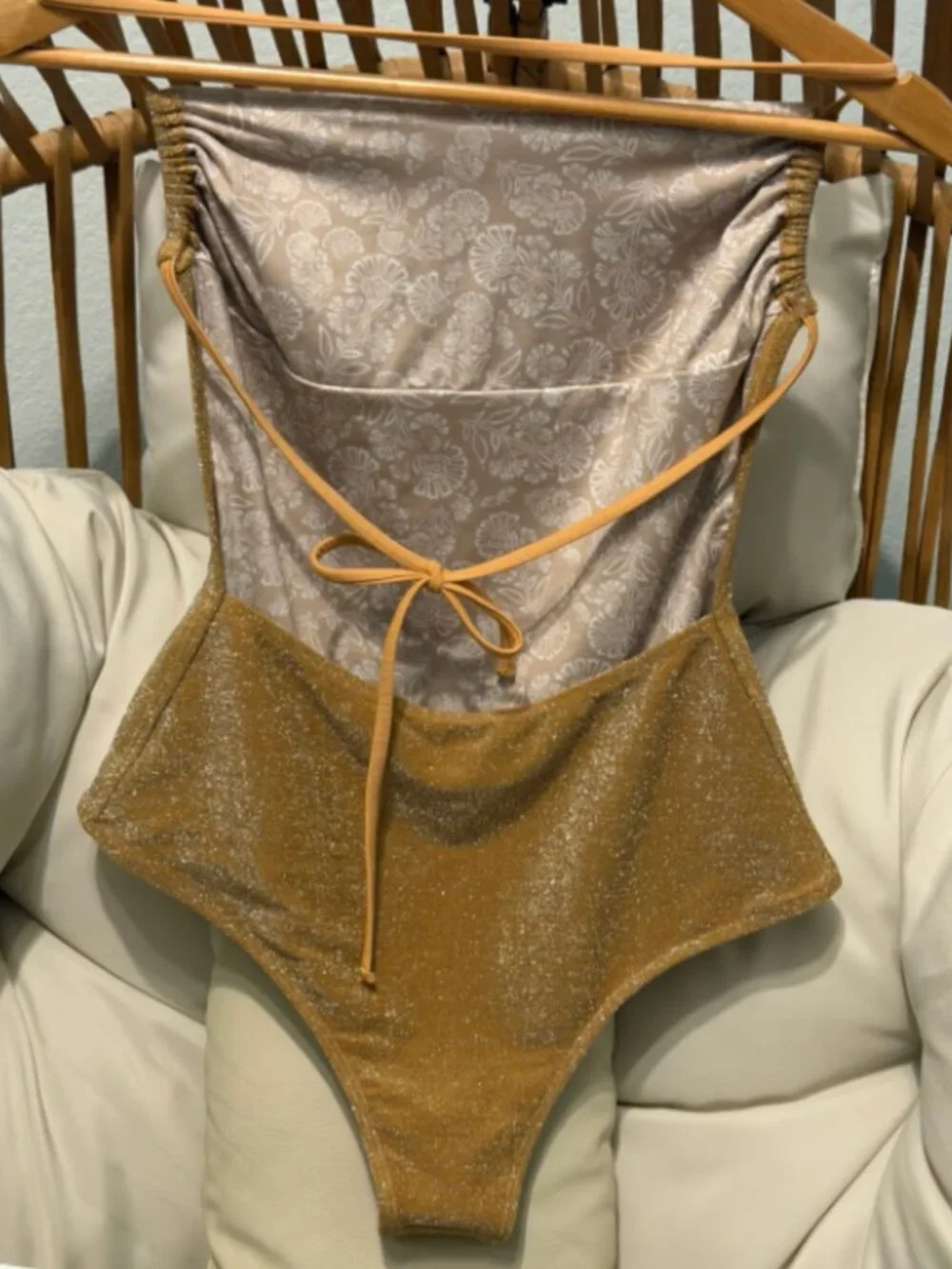 Free People Kerry Lurex One-Piece Swimsuit | Gold Shimmer | Size Large